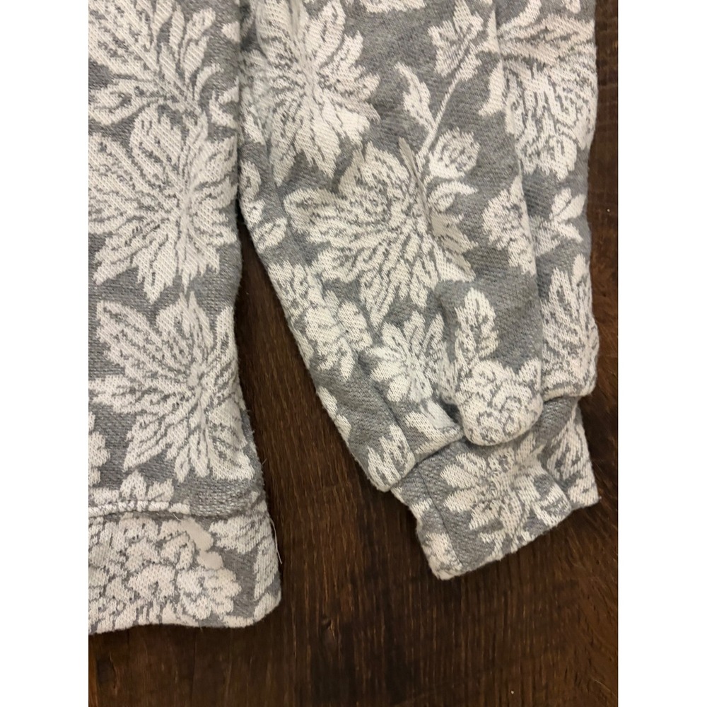 Ellen Tracy Heather Grey White Floral Jacquard Knit Sweatshirt Top XL Romantic - Picture 5 of 6